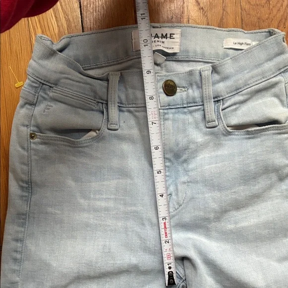 Frame Le High Flare Jeans 25 Light Wash Stretch Raw Hem Boho High Rise - Picture 8 of 14